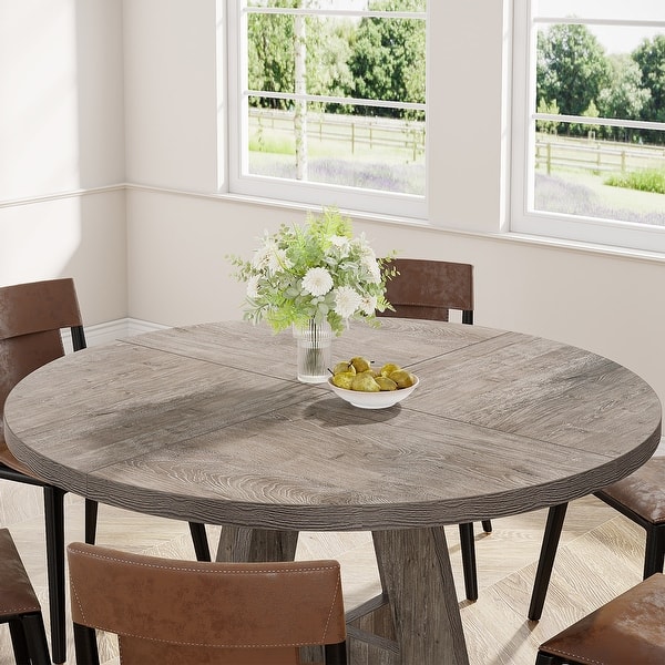 47" Round Dining Table for 4, Farmhouse Kitchen Table Small Dinner Table Wood Kitchen Table for Dining Room Living Room