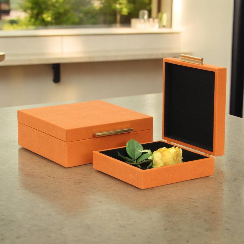 Faux Shagreen Storage Box Set - 10.5" - Orange - Set of 2