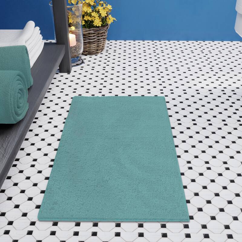 Resort Collection Plush Shag Chenille Bath Mat (17 inches x 24 inches) - Aqua