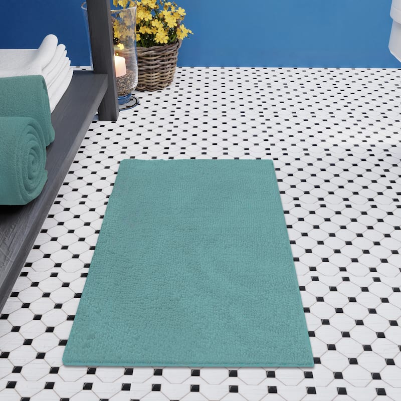 Resort Collection Plush Shag Chenille Bath Mat (21 x 34) - 21 x 34 - Aqua