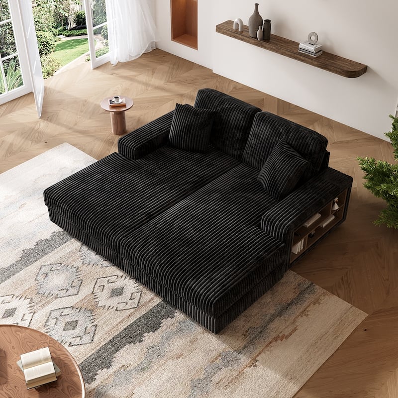 U-Shaped Sectional Sofa, Sleeper Sofa with High-Density Foam, Double Lounge Chair Sofa Bed with Pocketed Coil Cushions