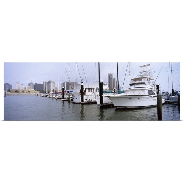 "Yachts at a harbor with buildings in the background, Corpus Christi, Texas" Poster Print