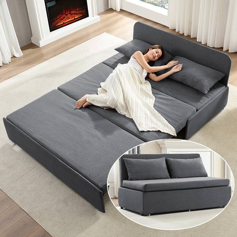 Mixoy Full/Queen Size Sofa Bed,2 in 1 Convertible Linen 1-Seater/Loveseat Sleeper Sofa Couch with Cushions