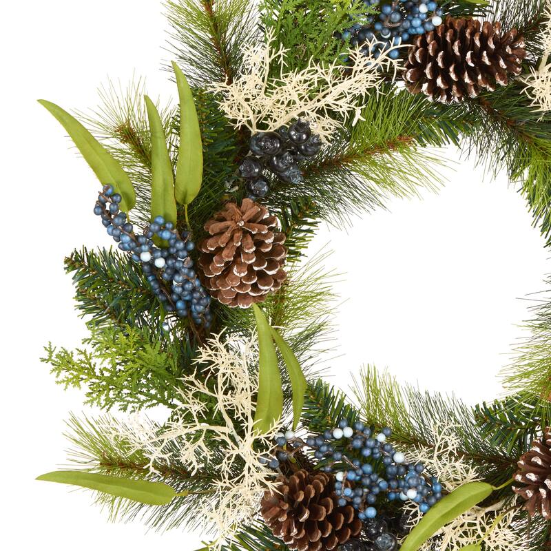 National Tree Company 2 ft. Artificial Christmas Blueberry Fields Wreath with Pinecones and Blueberries - 2 ft