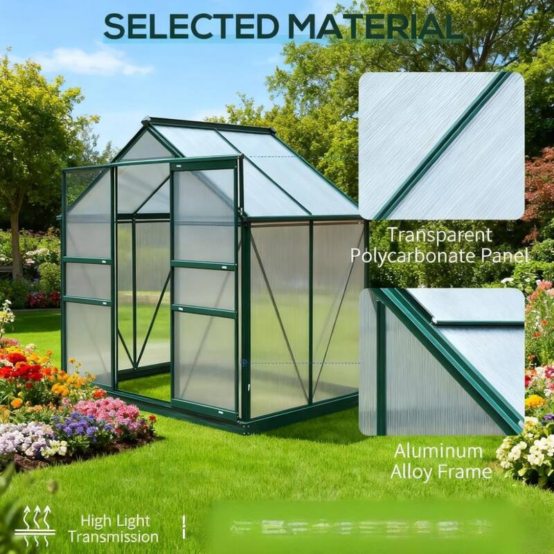 GDFStudio - 6'x4' Outdoor Polycarbonate Greenhouse with Rain Gutter & Roof Vent - Multi