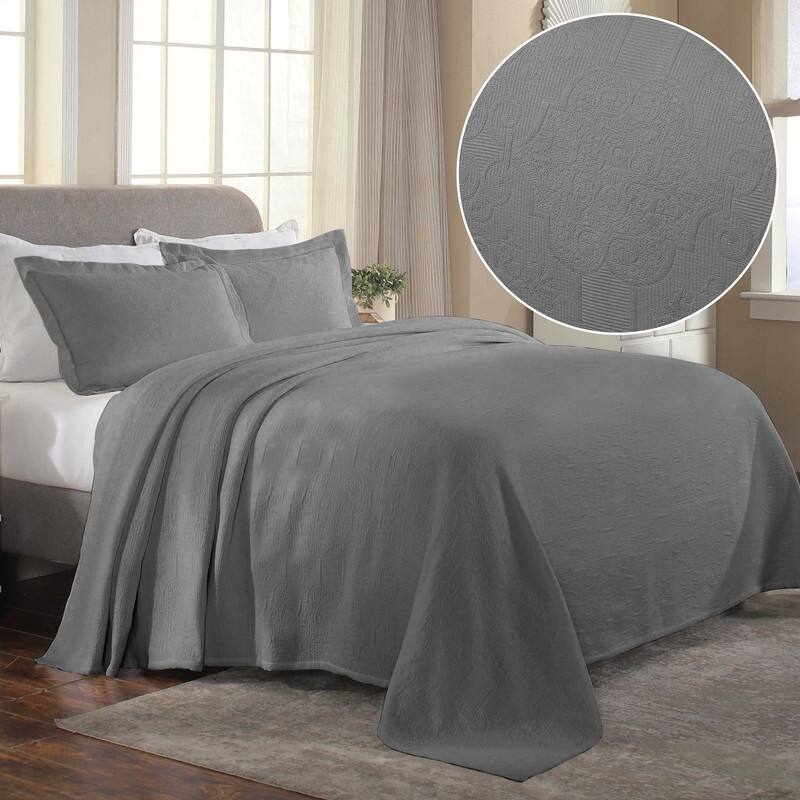 Superior Florin Jacquard Scrolling Medallion Cotton Bedspread Set - Grey - Full - 3 Piece