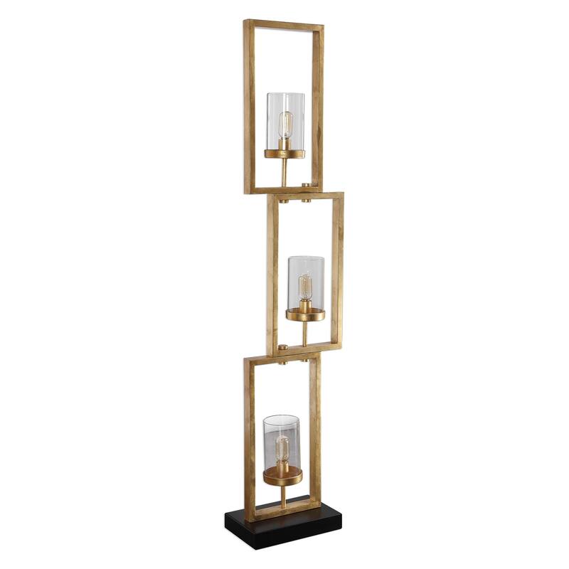 Staggered Rectangular Floor Lamp with Clear Glass Globes - 64.25" - Gold