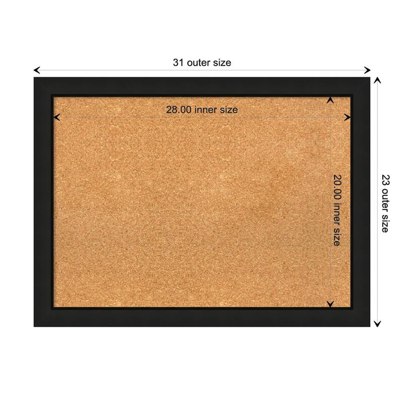 Midnight Black Narrow Wood Framed Natural Corkboard Bulletin Board - Board Size 28x20