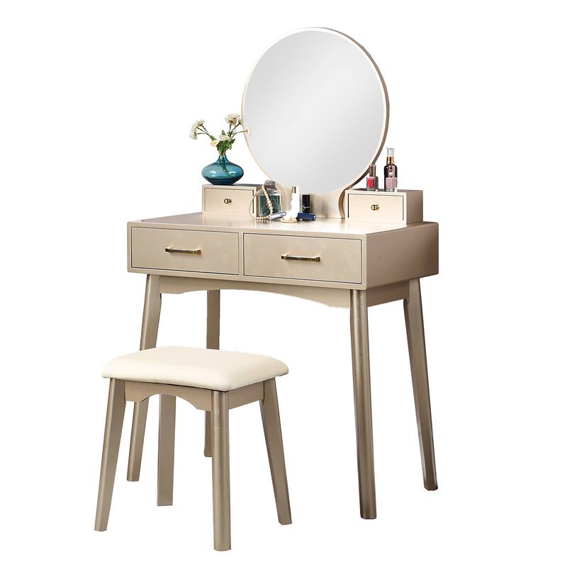 Contemporary Wood Vanity and Stool Set