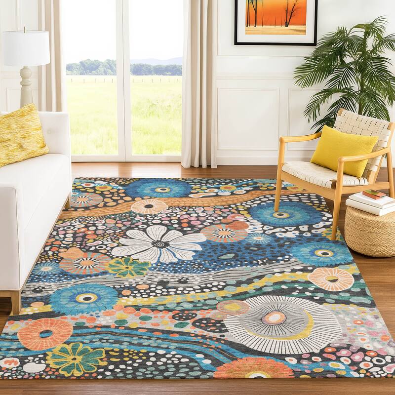 Machine Washable Indoor/ Outdoor Whimsy Floral Chantille Rug