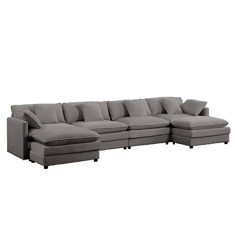 Mixoy 148''Oversized Modular Sectional Sofa, U-Shaped 6-Seater Chenille Upholstered Deep Seat Sofa with 2 Movable Ottomans - 4+2