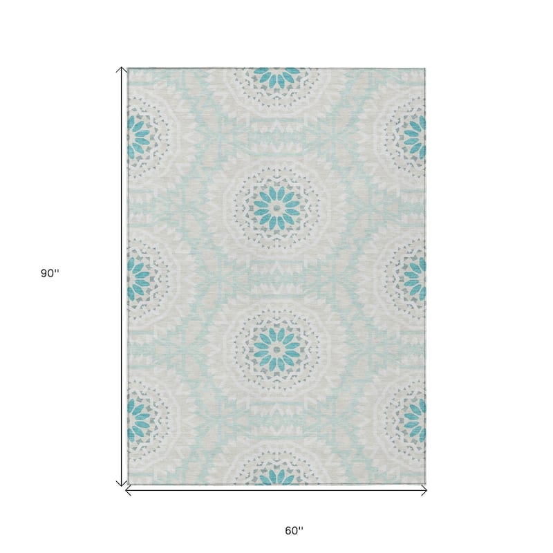 HomeRoots Floral Medallion Transitional Rectangle Outdoor Rug