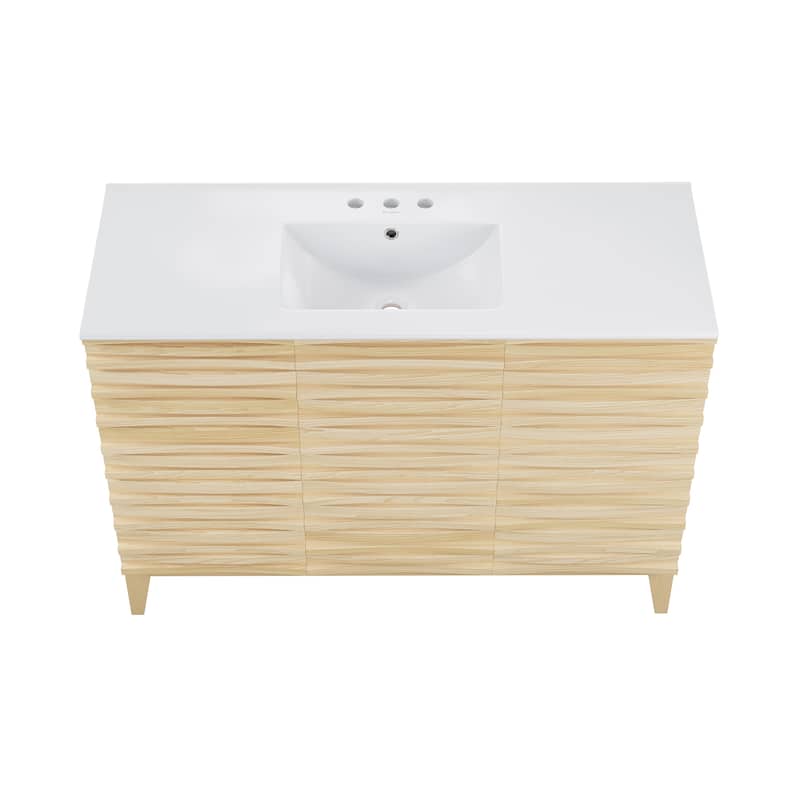 Cascade 48 In. Natural Oak Bathroom Vanity With White, 3-Hole Ceramic Sink Top