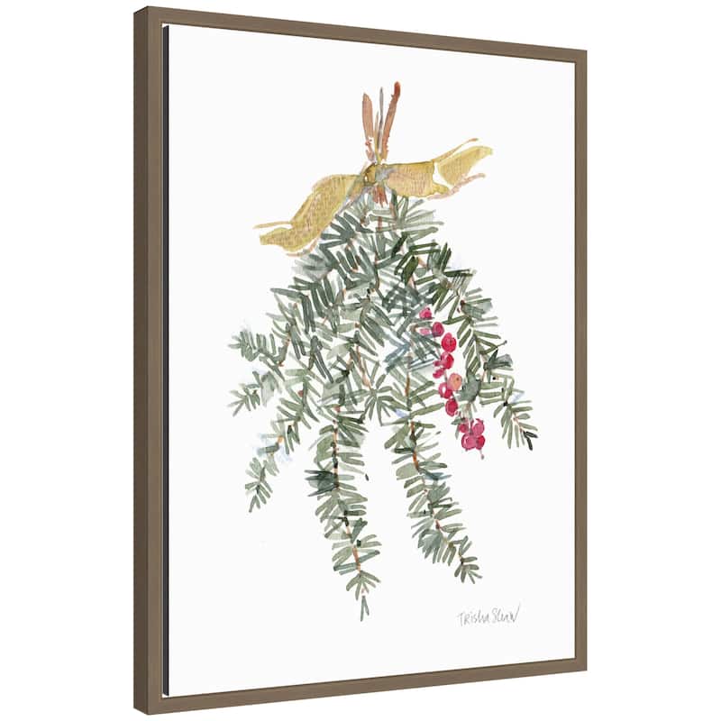 Kate and Laurel Sylvie Framed Canvas Evergreen Spray With Red Berries by Patricia Shaw - 18 x 24