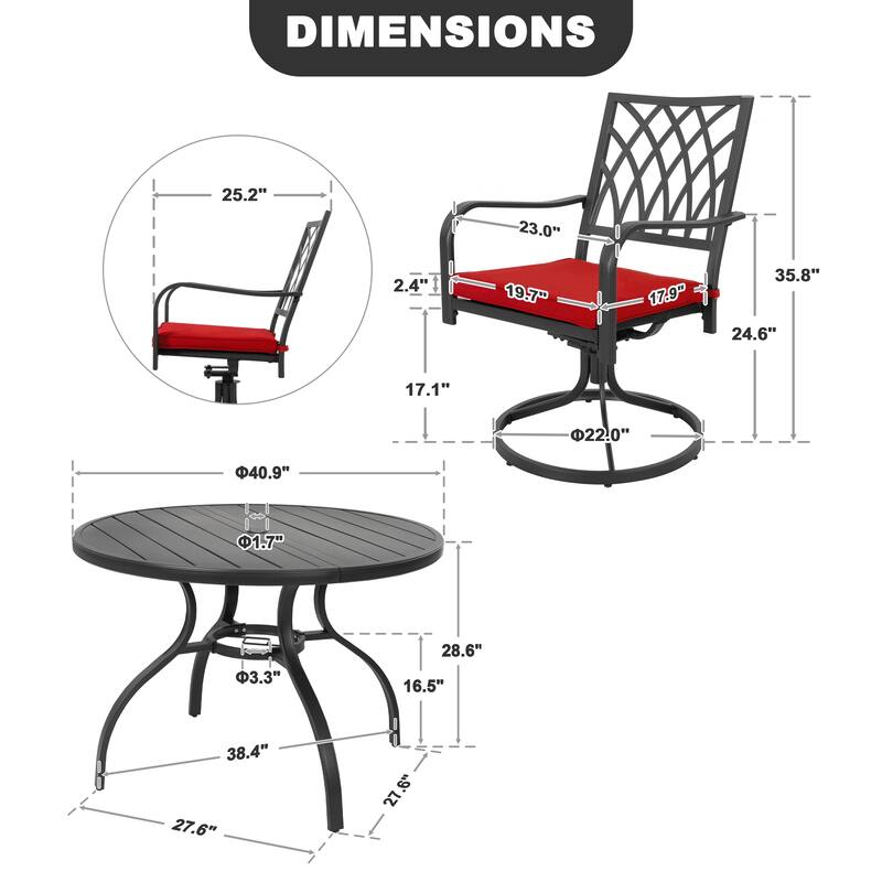 5PCS Patio Metal Dining Set with Umbrella Hole, All-Weather Design