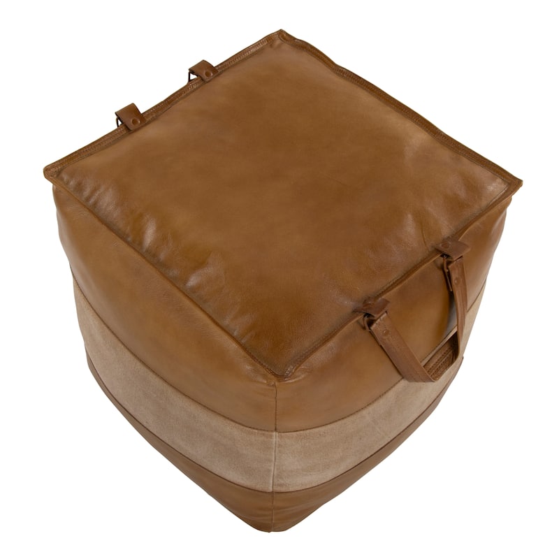 Carbon Loft Najah Industrial Pouf Ottoman in Leather and Canvas