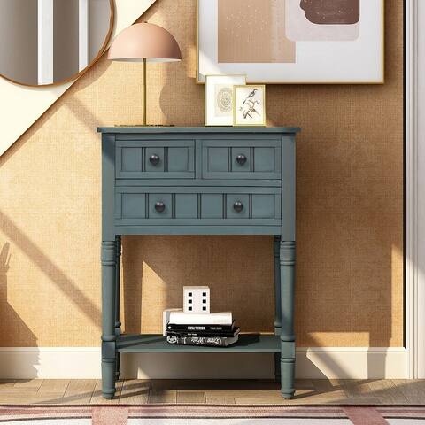 Narrow Console Table, Slim Sofa Table with Three Storage Drawers