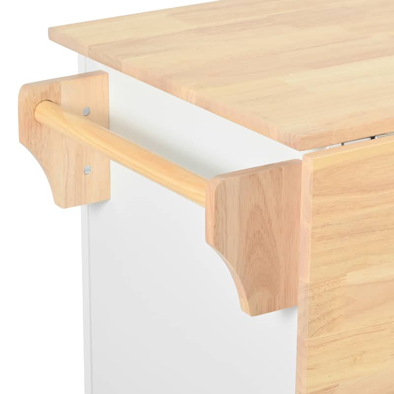 Roomfitters Kitchen Island with Drop Leaf, Kitchen Storage Cart with 3 Tier Pull Out Cabinet Organizer, Internal Storage Rack