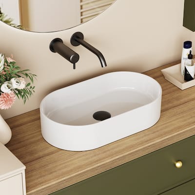 Yulika DJ-78330 Oval Vitreous China Vessel Bathroom Sink Rectangular Small Vanity Sink