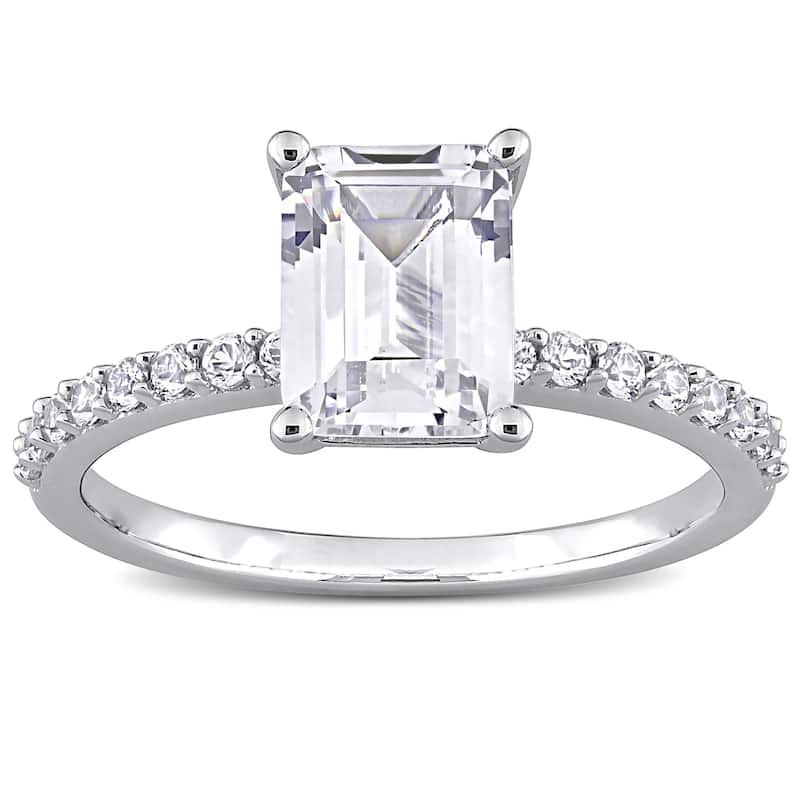 Miadora 2 1/3ct TGW Octagon-cut Created White Sapphire Engagement Ring in 10k White Gold