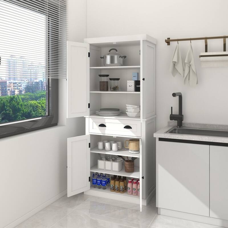 71" 4-Doors Kitchen Pantry with Drawer and 2 Adjustable Shelves