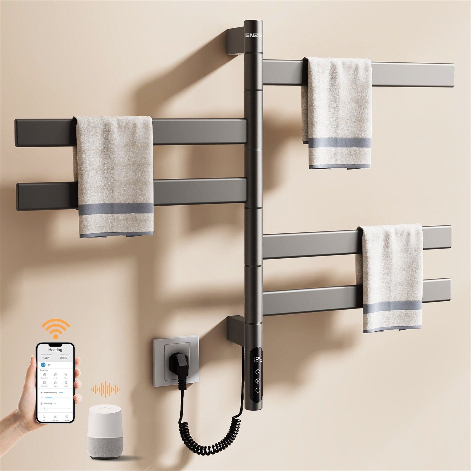 Smart Rotating Heated Towel Rack for Bathroom,Towel Warmer