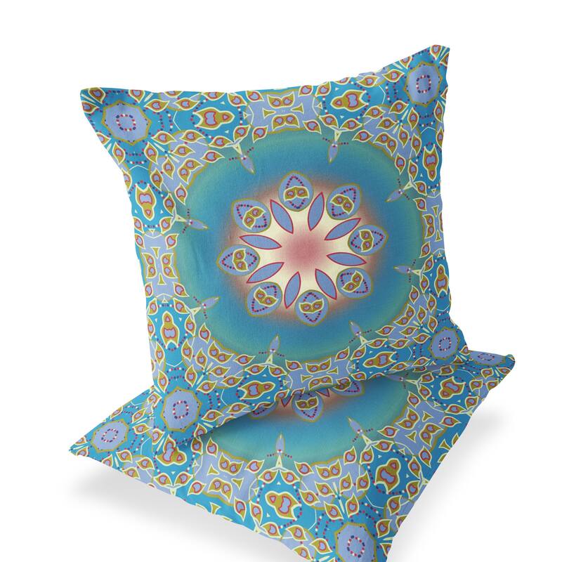 HomeRoots Set of Two 16" X 16" Blue and Green Blown Seam Eclectic Indoor Outdoor Throw Pillow - 16.00' X '16.00' X '5.00
