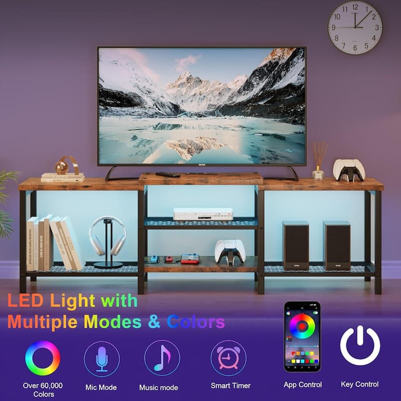 TV Stand with LED Lights, with Power Outlets, for 55/65/75