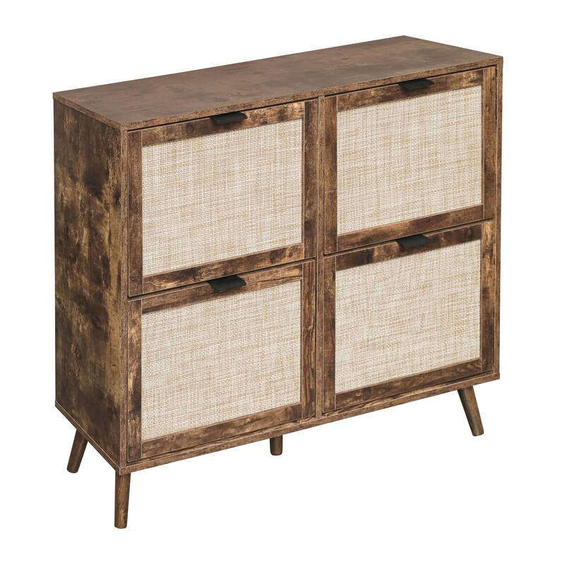 Elegant Shoe Cabinet with Double-Layer Doors,Sturdy Pine Legs and Adjustable Backplane