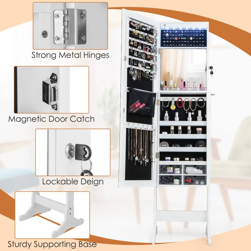 Costway Jewelry Cabinet Armoire Full Length Frameless Mirror Lockable - See Details