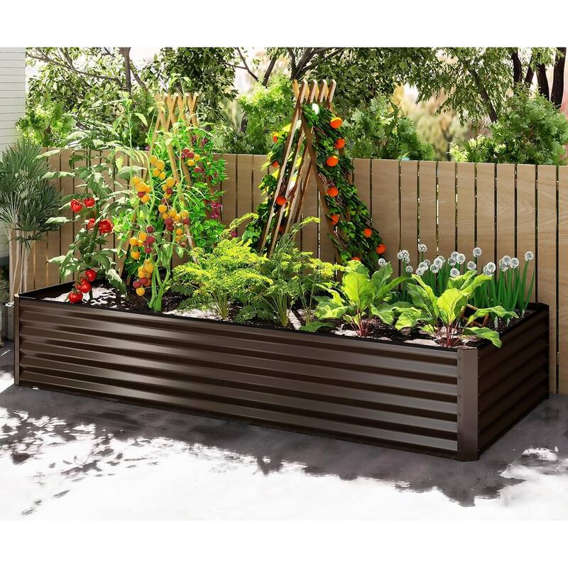 Heavy-Duty Outdoor Garden Planter Box for Vegetables with Safety Edge - Brown-8x4x1.5 ft
