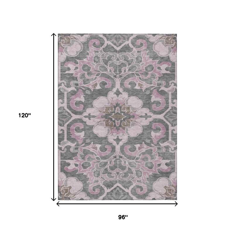 HomeRoots Damask Traditional Rectangle Outdoor Rug