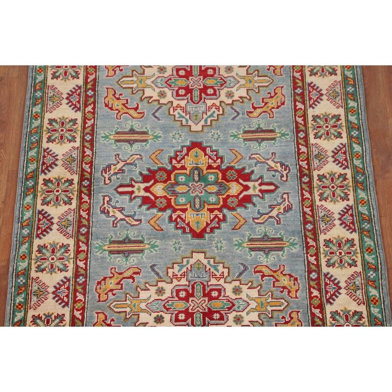 Light Blue Oriental Kazak Area Rug Hand-Knotted Wool Carpet - 4'0" x 6'0"