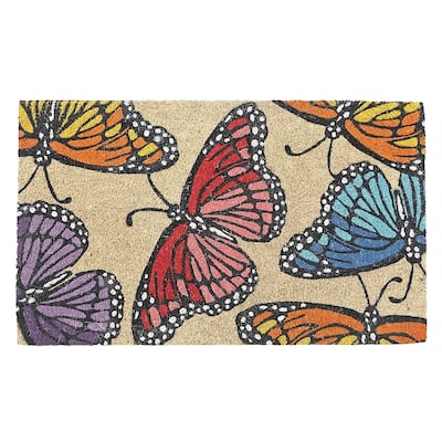 IH Casa Decor Coir Door Mat Rainbow Butterflies