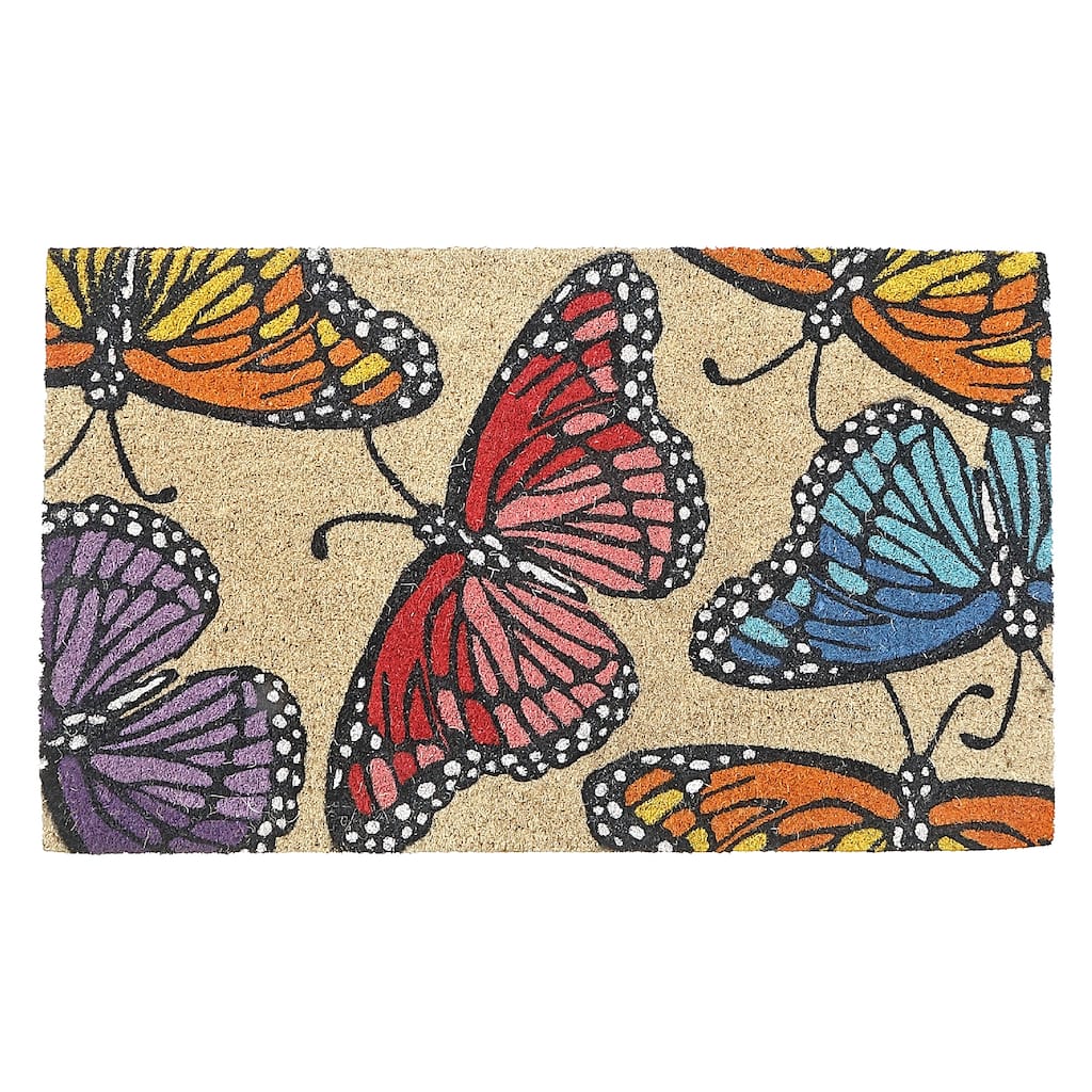 IH Casa Decor Coir Door Mat Rainbow Butterflies