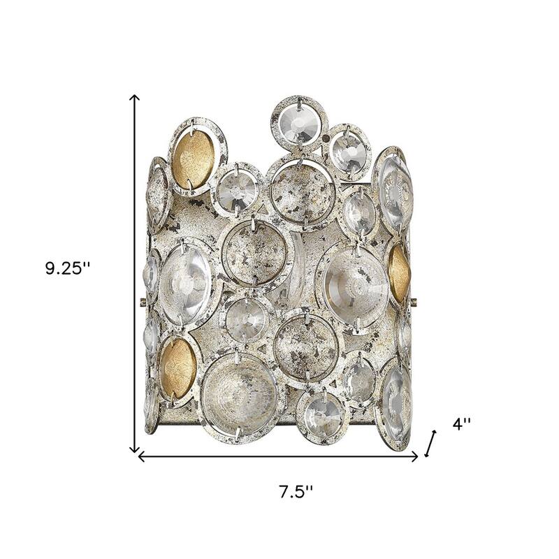 Decorative Silver Leaf Flush Mount Wall Light with Crystal Accents and Dimmable Hardwired Fixture - 9.25”H x 7.5”W x 4”D