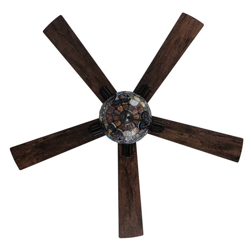 52" W Magna Carta Indoor Tiffany Stained Glass Oil Rubbed Bronze Ceiling Fan with Remote Control