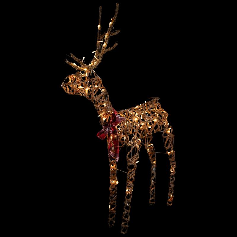 47" LED Lighted Standing Rattan Reindeer Outdoor Christmas Decoration - Brown