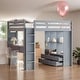 preview thumbnail 22 of 38, Full Size Loft Bed with large shelves, writing desk & LED Light, White