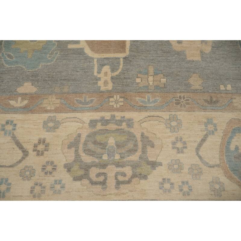 Hand Knotted Oriental 100% Wool Carpet Transitional All-Over Greys & Charcoal Oushak Area Rug - 13' 6'' X 9' 9''