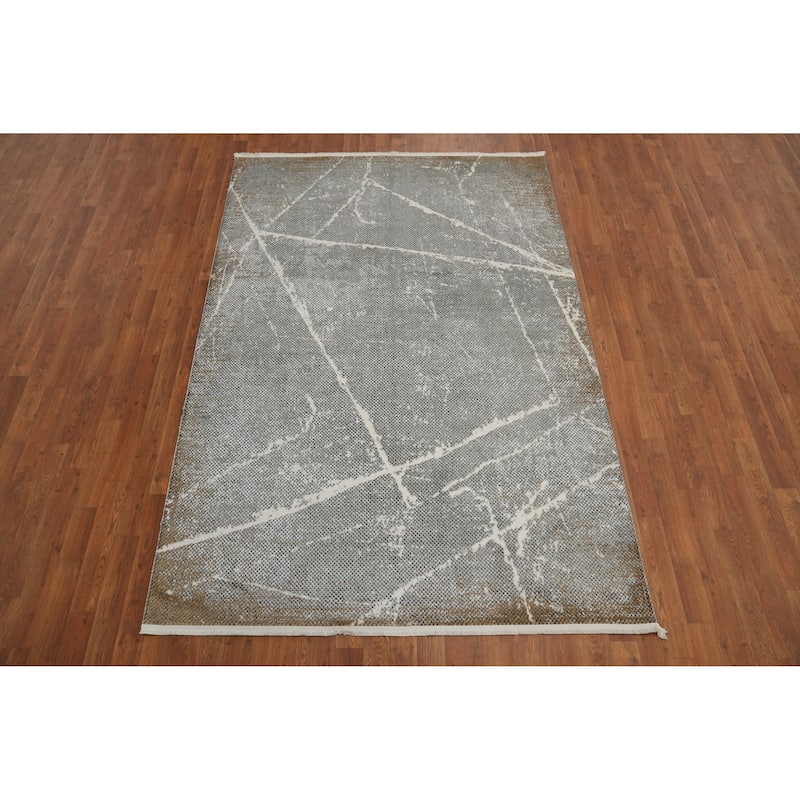 Machine Made Oriental Polyester Carpet Modern Contemporary Greys & Charcoal Modern Area Rug - 7' 5'' X 5' 2''