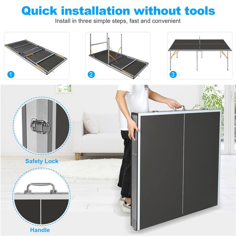 6ft Mid-Size Table Tennis Table Foldable,Portable Ping Pong Table Set