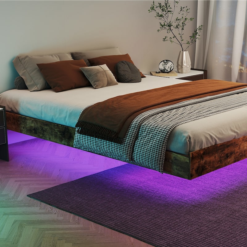 King/Queen/Full Floating Bed Frame with LED Lights & Heavy-Duty Metal Base