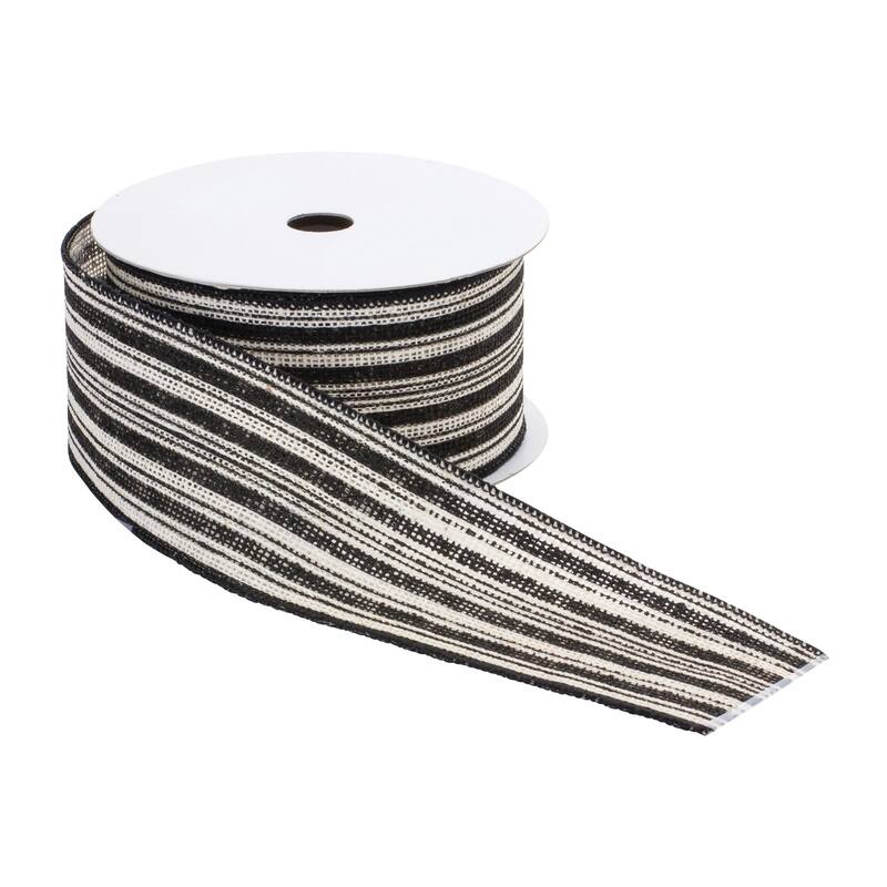 2 Black White Striped Christmas Wired Craft Ribbons 2.5"x10 Yards