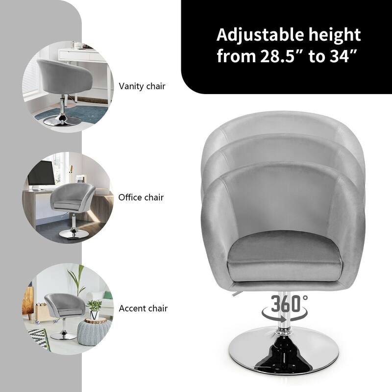 360 Degree Swivel Makeup Stool Accent Chair with Round Back and Metal Base - 24" x 20.5" x 28.5"-34"