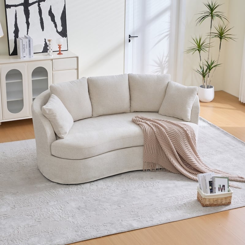 73.82" Modern Plush Chenille Wide Curved Sofa with Pillows - Beige