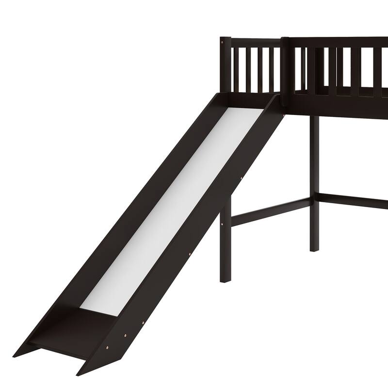 Low Loft Bed Toddler Bed Kids Bed with Slide and Ladder