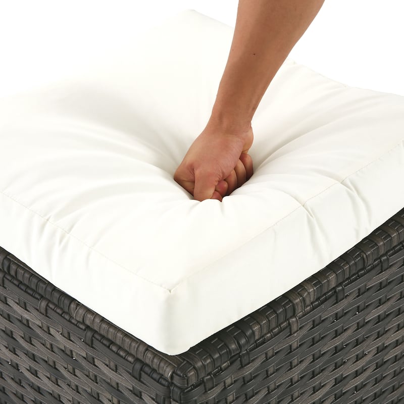 Outdoor Patio PE Wicker Ottoman with Cushion