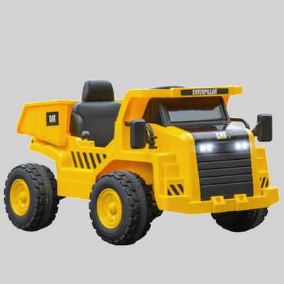 Caterpillar Licensed 12V Kids Ride On Dump Truck, Excavator with Bucket, Shovel, Remote Control, Music, and Headlights
