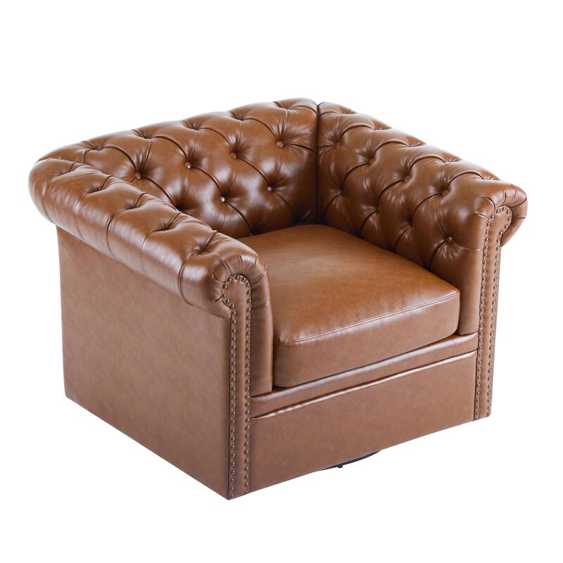 Roomfitters Chesterfield Swivel Club Chair, Tufted Accent Armchair for Living Room